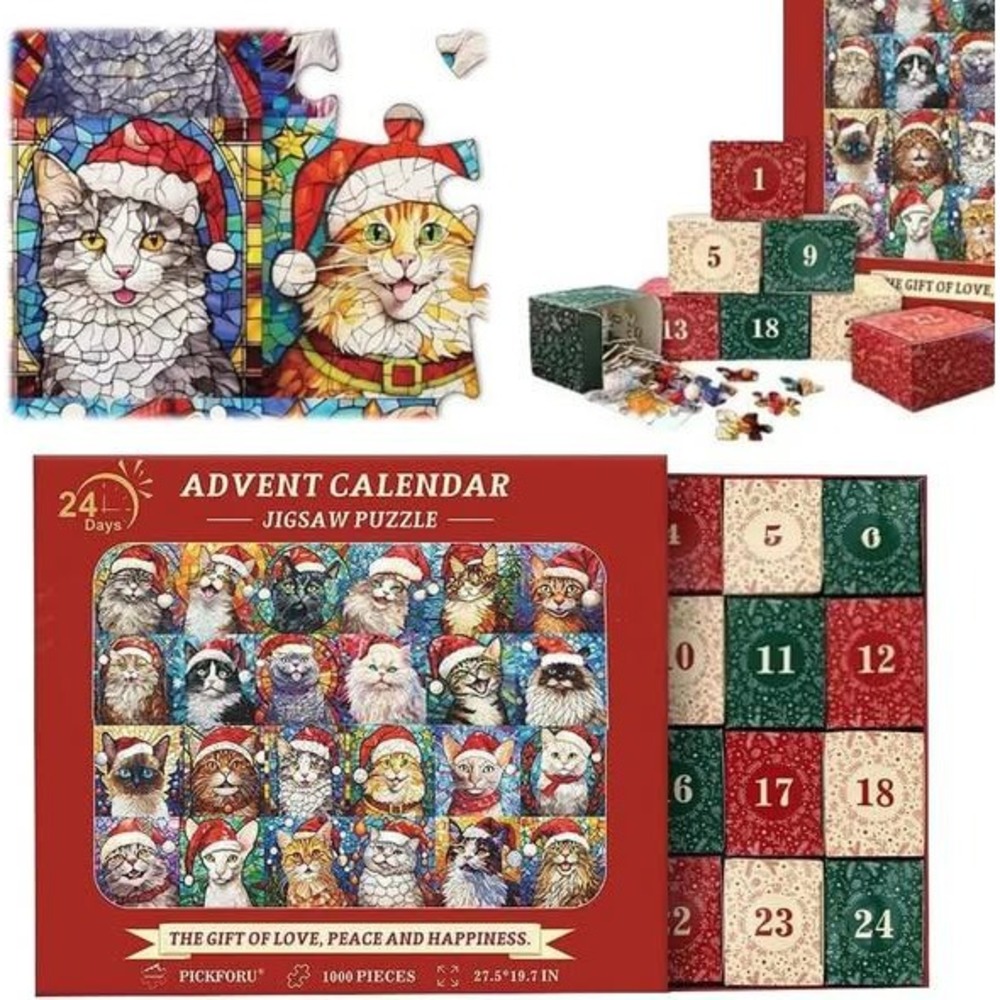 24‎ Days Christmas Cat Jigsaw Puzzle Advent Calendar 1000 Pieces 27.5 x 19.7 in - Picture 2 of 3
